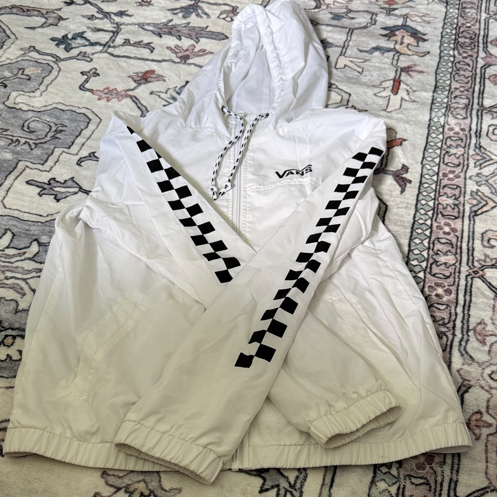 Vans White windbreaker with Black Checkered Design